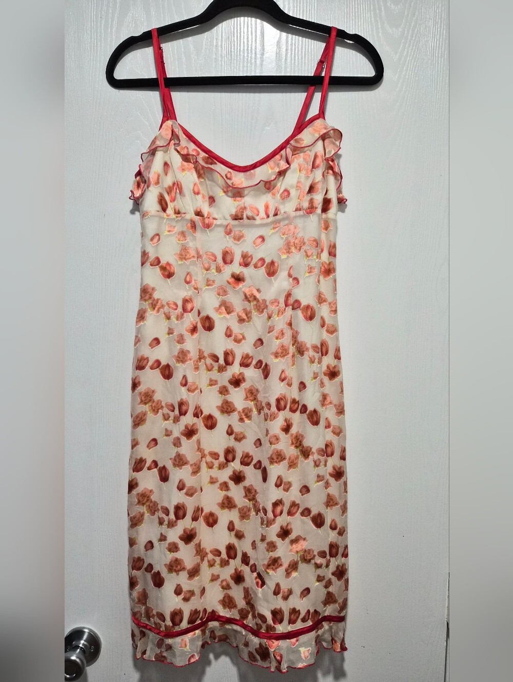 Vintage Womens Floral Ruffle Y2k Red White Strappy Midi Dress Size Au 8
